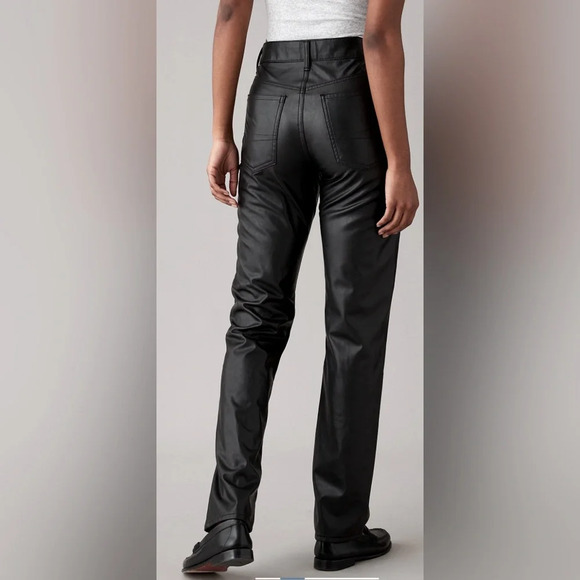 Sz US 10 short AE stretch vegan leather super high waisted straight pant black - Picture 2 of 10